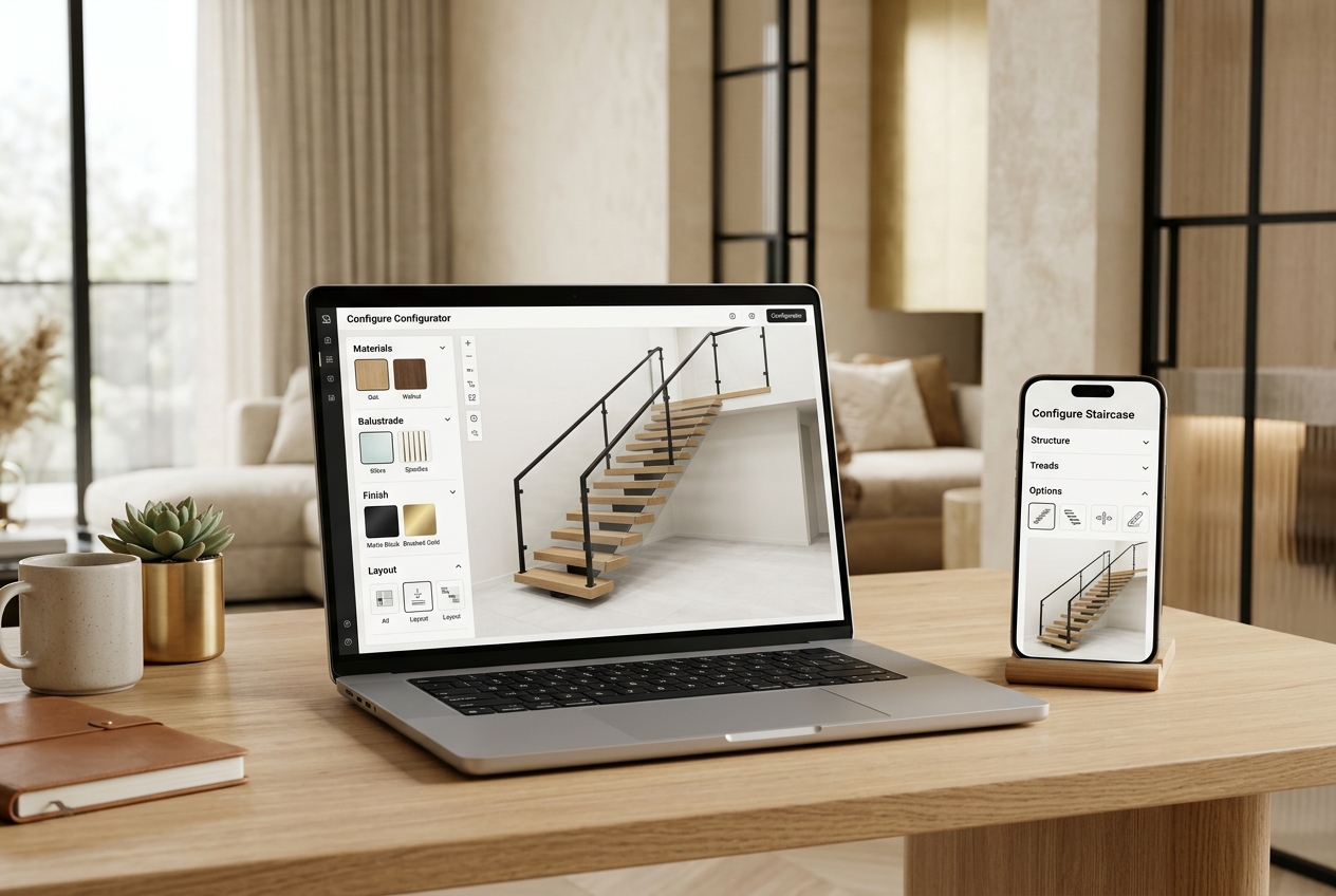 Online Treppenkonfigurator von GoodWeld auf Laptop und Smartphone